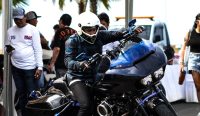 Dede Sandy saat bersiap mengikuti ajang Hi-Drone Drag Race Harley Davidson 2026 di PIK 2 Jakarta