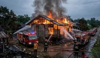 Petugas damkar memadamkan kebakaran rumah di Pal Sembilan Kubu Raya