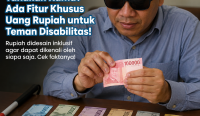 Uang kertas Rupiah Indonesia dengan kode tunanetra berupa garis timbul di sisi uang.